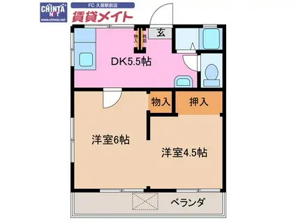 グリーンコーポA(2K/2階)の間取り写真