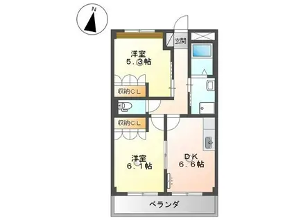 エクセレントウイング(2DK/1階)の間取り写真