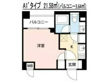 スクエアシティ横濱根岸(1K/2階)の間取り写真