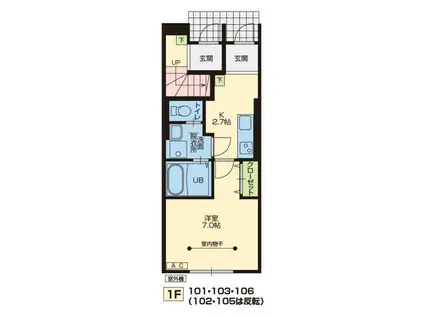 オークA(1K/1階)の間取り写真