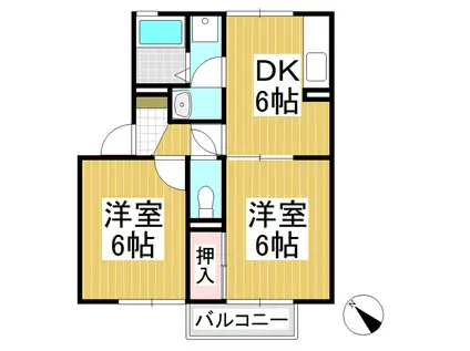 イースト・ヒルズ蒼久保 A(2DK/2階)の間取り写真