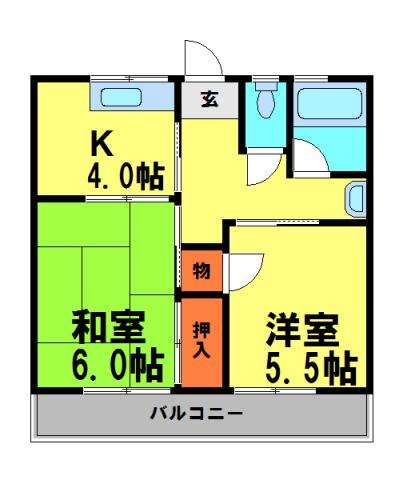 イワオハイツ6号館(2K/1階)の間取り写真