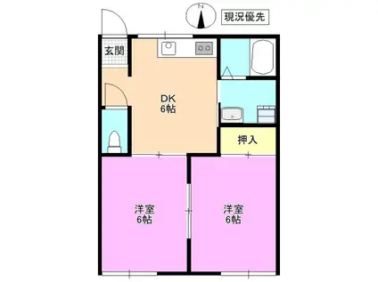 スカイハイツ A棟(2DK/1階)の間取り写真