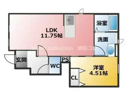 リーブルファイン鯏浦町(1LDK/1階)の間取り写真