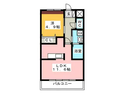 ノース GARDEN B(1LDK/1階)の間取り写真