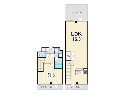 阪急甲陽線 苦楽園口駅 徒歩4分 4階建 築5年(2DK/3階)の間取り写真