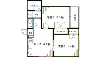 アイネプルメリア(2DK/1階)の間取り写真