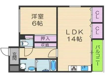 戎フルール谷九(1LDK/2階)の間取り写真