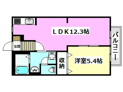 シャーメゾン北春日丘B棟(1LDK/1階)の間取り写真