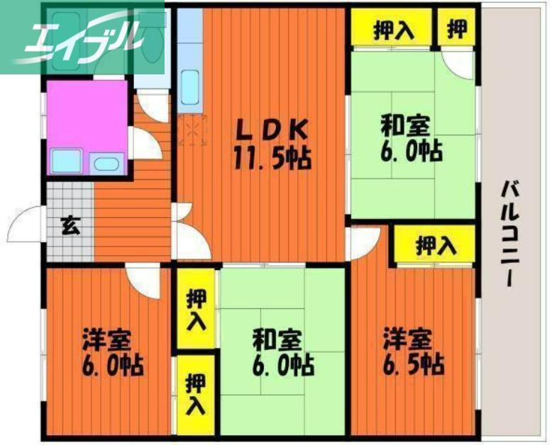 大野マンション(4LDK/1階)の間取り写真