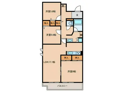 アネシス小幡(3LDK/1階)の間取り写真