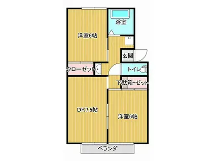 プレジール宮西(2DK/2階)の間取り写真