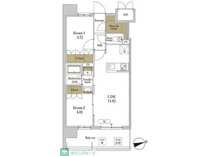RJRプレシア川口(2LDK/10階)の間取り写真