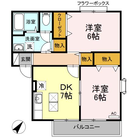 ガーデンヒル(2DK/1階)の間取り写真