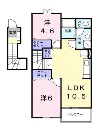 ラフィーネAYAA棟(2LDK/2階)の間取り写真
