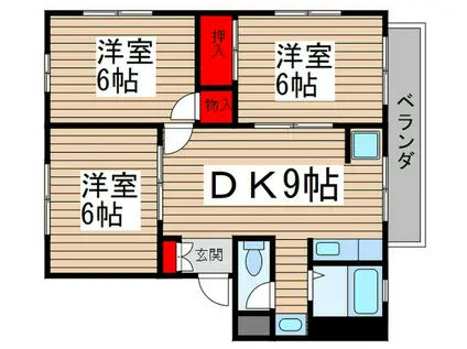 グリーンビレッジ中沢6号棟(3DK/1階)の間取り写真