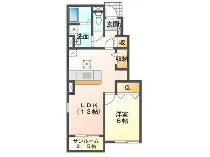 ランドマーク 0826 I・II・III(1LDK/1階)の間取り写真