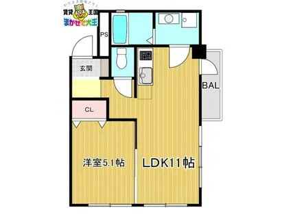 プレザント文教通(1LDK/4階)の間取り写真