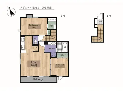 リヴェール花畑I(2LDK/2階)の間取り写真