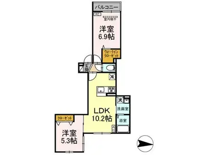 アンソレイエⅡ(2LDK/2階)の間取り写真