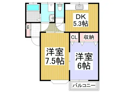 金塚コーポ(2DK/2階)の間取り写真