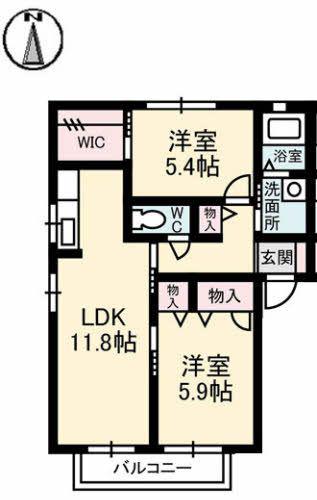 シャルマンA棟(2LDK/1階)の間取り写真