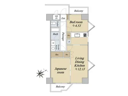 モンテベルデ横浜(2LDK/9階)の間取り写真