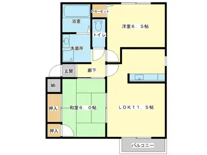 パセオ広畑II(2LDK/2階)の間取り写真