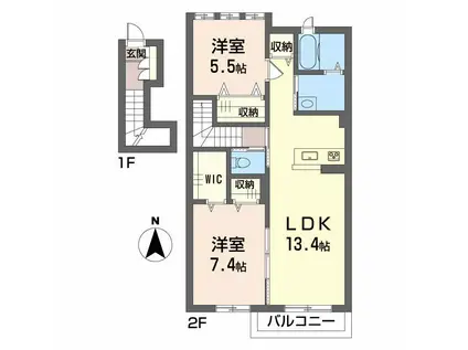 シャーメゾン レ・フレール V(2LDK/2階)の間取り写真