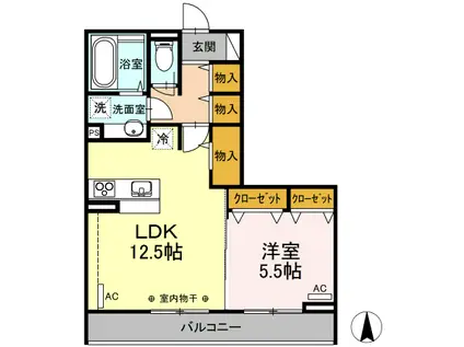 ラネージュ1(1LDK/2階)の間取り写真
