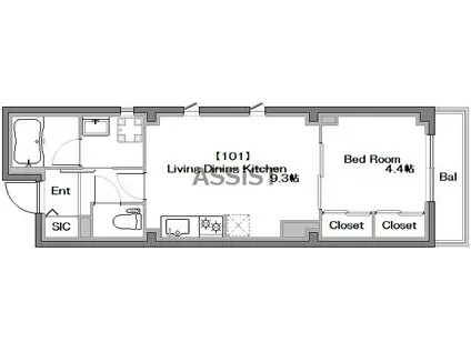 アキモトビル2ND(1LDK/1階)の間取り写真
