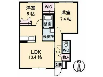 シャーメゾン エメ A棟(2LDK/1階)の間取り写真