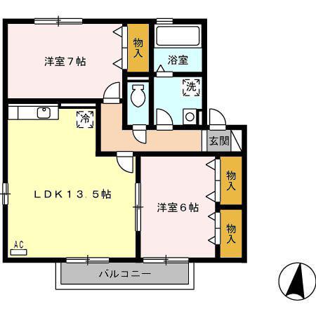 フルハウスY A棟(2LDK/2階)の間取り写真