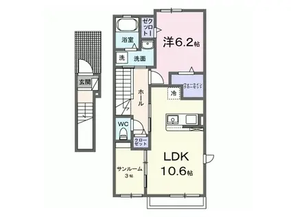 SHINYASHIKIAPIII(1LDK/2階)の間取り写真
