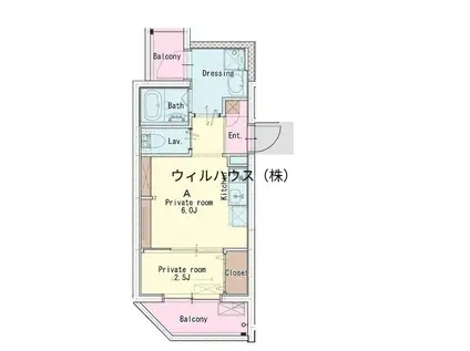 ジーイーディス(1DK/4階)の間取り写真