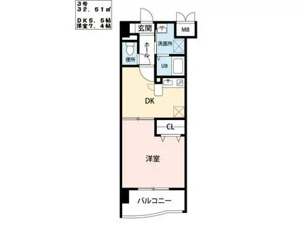 ベイプレイス小倉(1DK/8階)の間取り写真