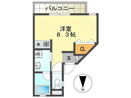 ペッシェハウス(ワンルーム/3階)の間取り写真