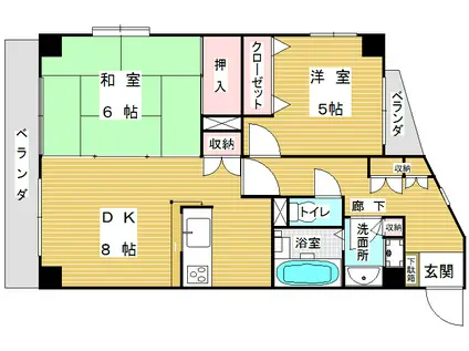 アルジャノン大井(2DK/8階)の間取り写真