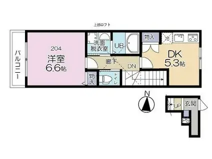 GREEN TIES 石神井台(1DK/2階)の間取り写真