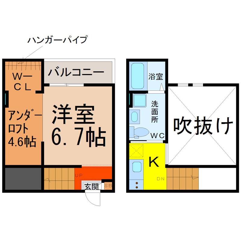 KANDOOMA(1K/2階)の間取り写真
