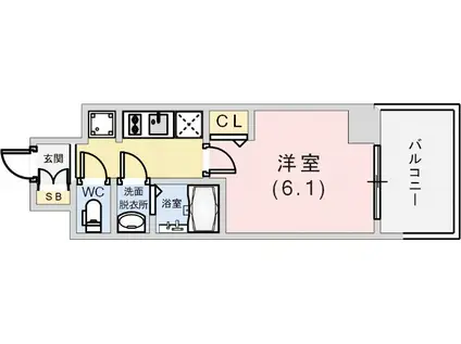 エステムコート神戸グランスタイル(1K/2階)の間取り写真