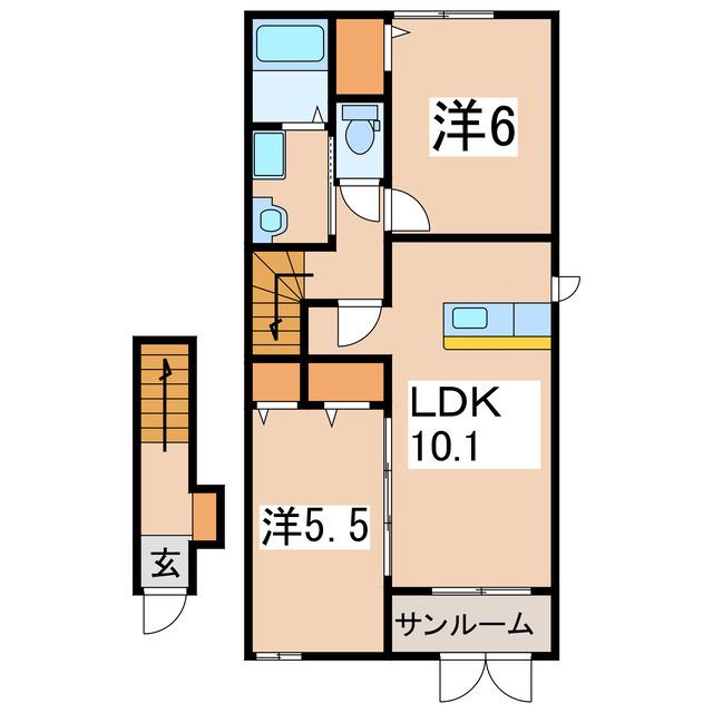 メゾンドアイリスC(2LDK/2階)の間取り写真