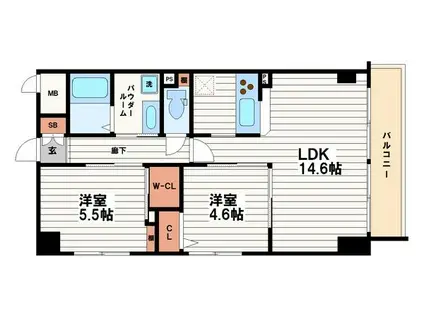 グランルージュ谷町六丁目(2LDK/10階)の間取り写真