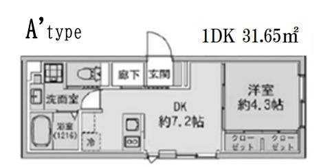 FABRIC蒲田ウエスト RESIDENCE(1DK/4階)の間取り写真