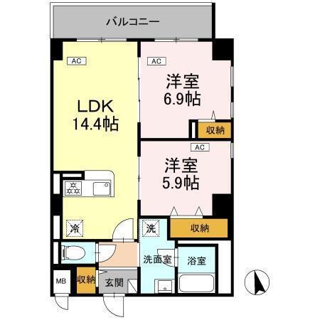 カスタリア西船橋II(2LDK/4階)の間取り写真