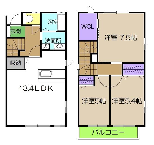 ファルカス II A棟(3LDK/1階)の間取り写真