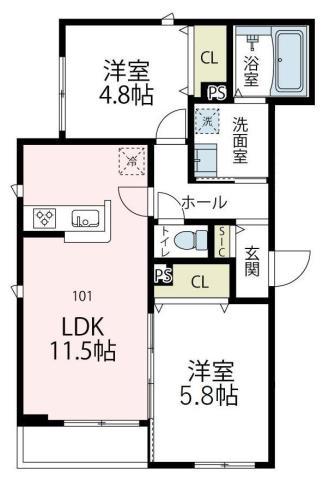 メゾンアイIII(2LDK/1階)の間取り写真