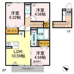 プランドール.I V A棟(3LDK/2階)の間取り写真