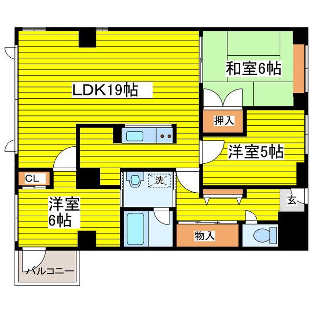 サンシティ札幌(3LDK/2階)の間取り写真