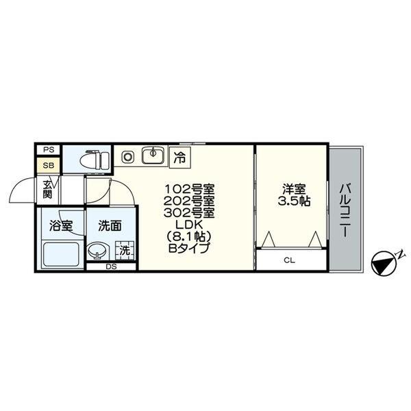 ジュネス内浜町(1LDK/1階)の間取り写真